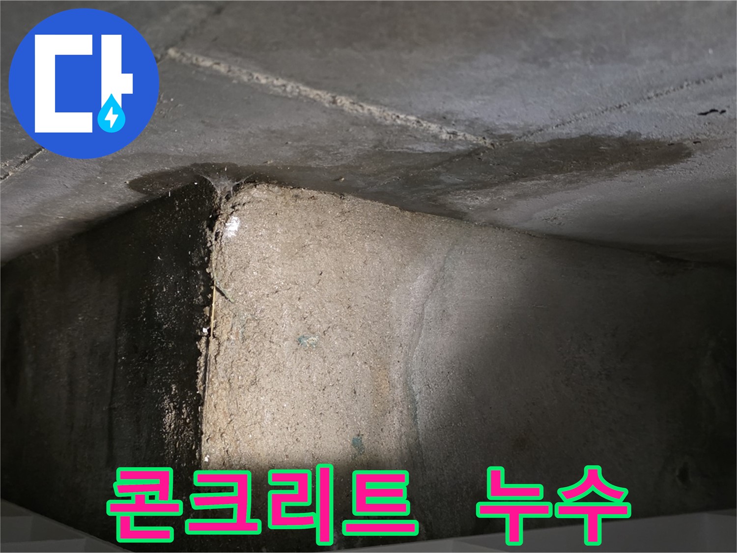 장기동 누수 - 콘크리트 천장에서 누수가 발생하는 모습
