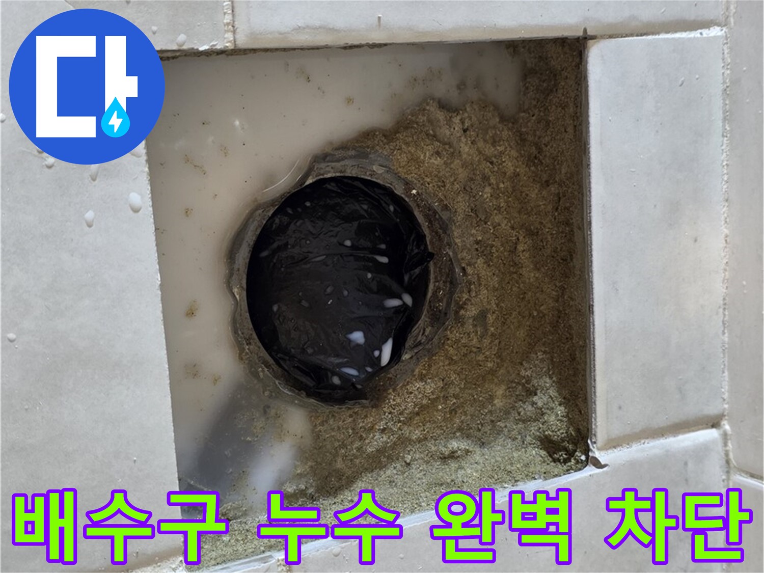 과천 문원동 욕실 배수구 누수 - 젖어있는 배수구 주변, 완벽한 차단으로 속 시원하게 해결