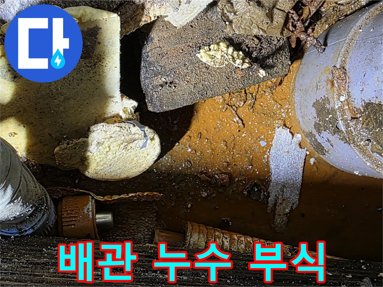 용인 처인구 원삼면 누수 현장 - 노후 배관 부식으로 인한 누수 발생 지점 확인
