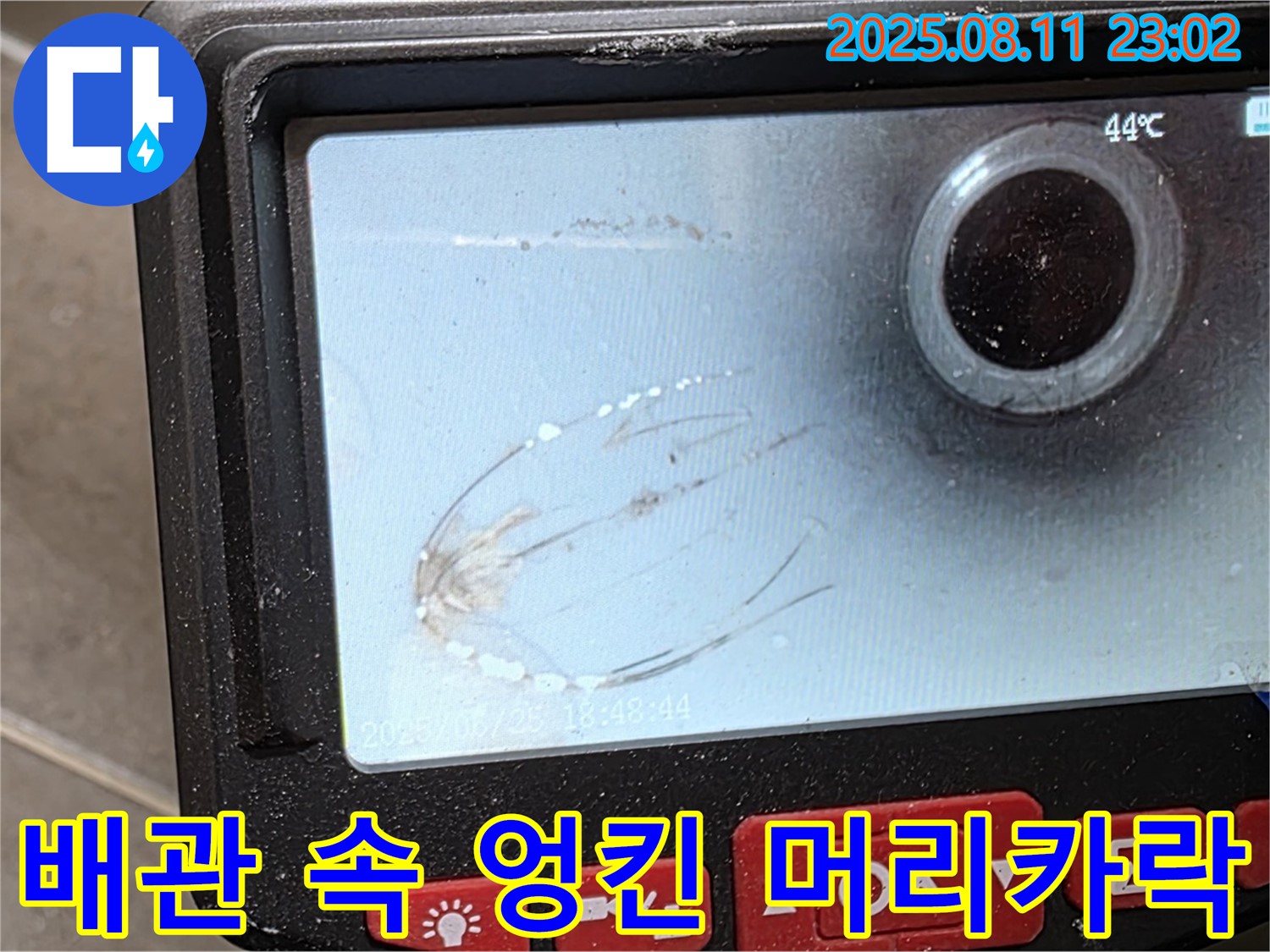 오패산로 90번지 래미안 월곡 아파트 누수 - 내시경으로 배관 속 엉킨 머리카락을 확인했습니다 - 엉킨 머리카락이 배관을 막고 있었어요.