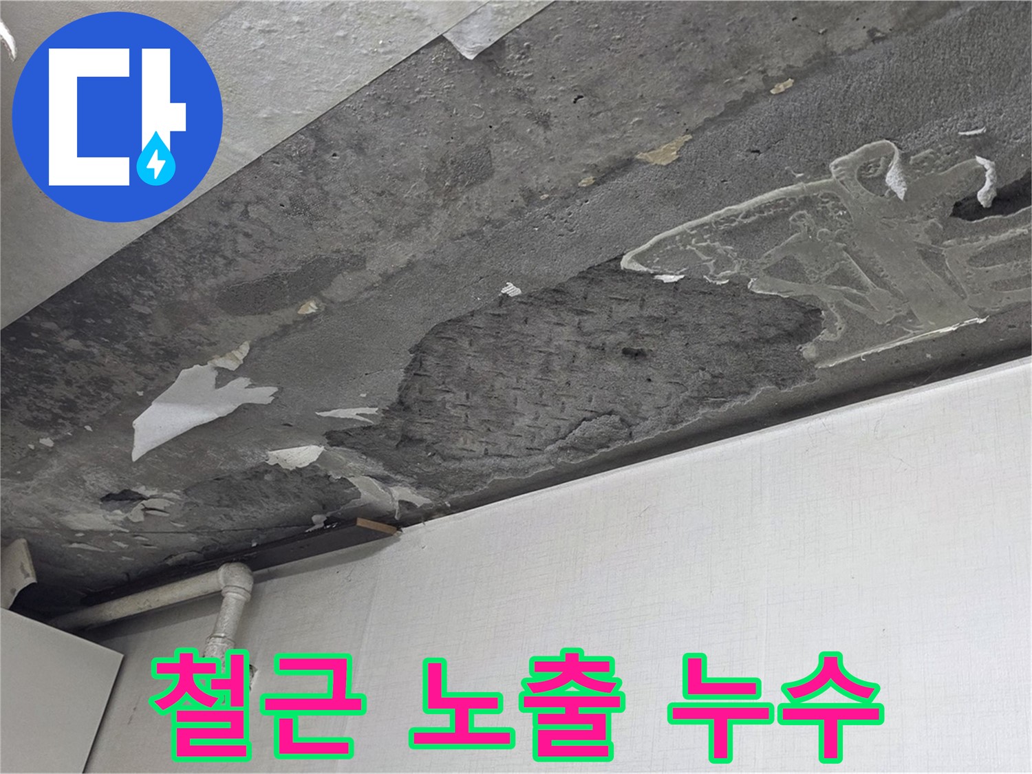 용인시 기흥구 구갈동 콘크리트 천장 누수 - 철근 노출, 긴급 점검 및 보수 필요