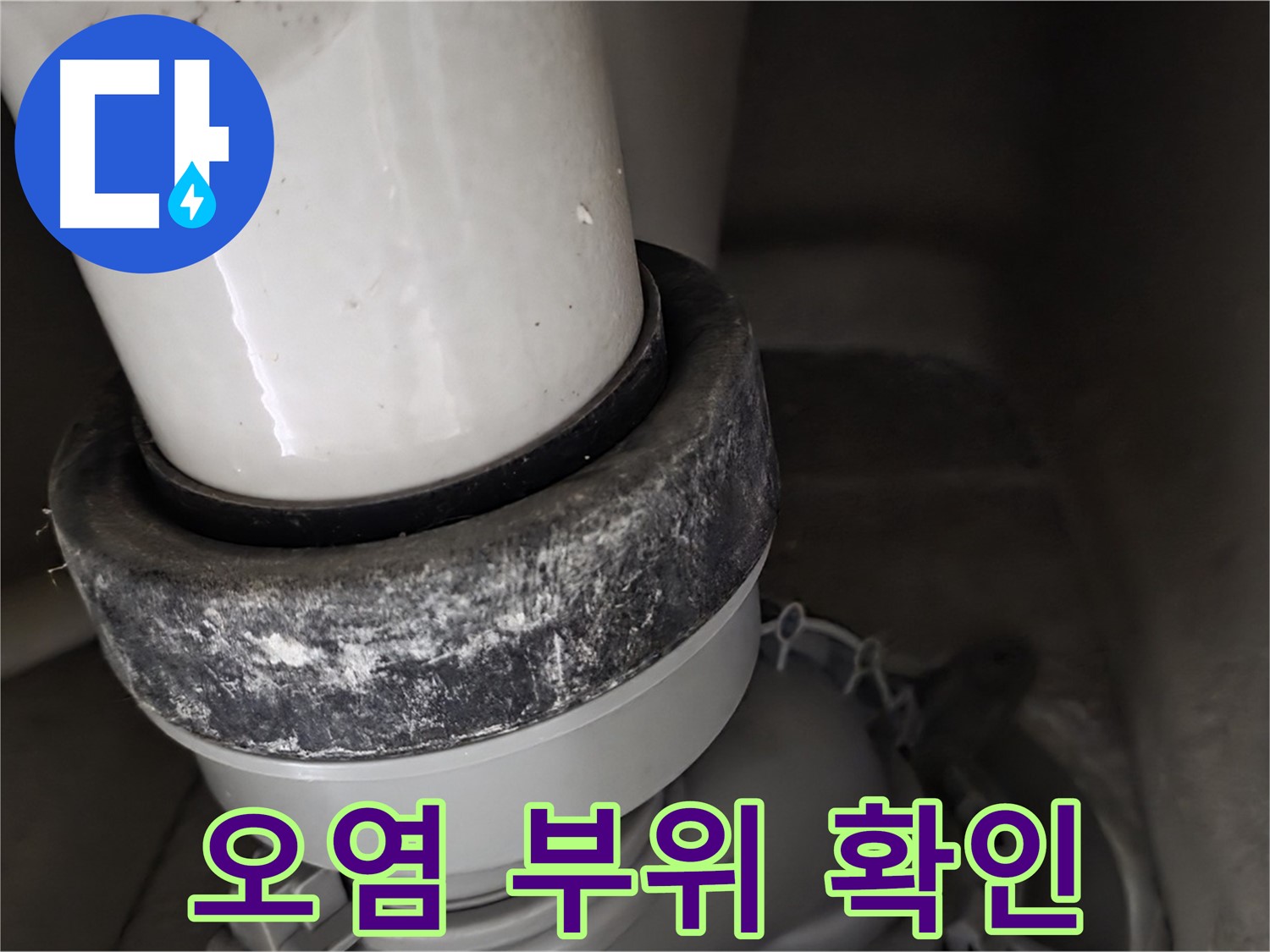 분당구 운중동 산운마을6단지 변기 누수 - 오염 부위를 상세하게 확인하고 있습니다
