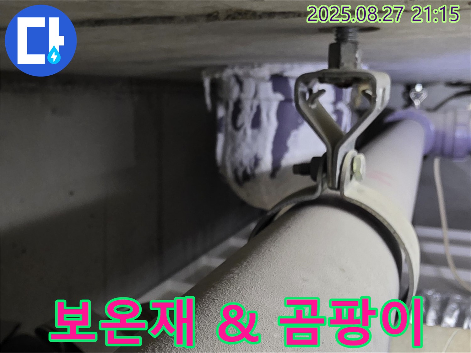성남시 분당구 운중동 산운마을 아파트 천장 배관 - 보온재 손상 여부 및 곰팡이 발생 확인 - 건강을 위해 확인하세요.
