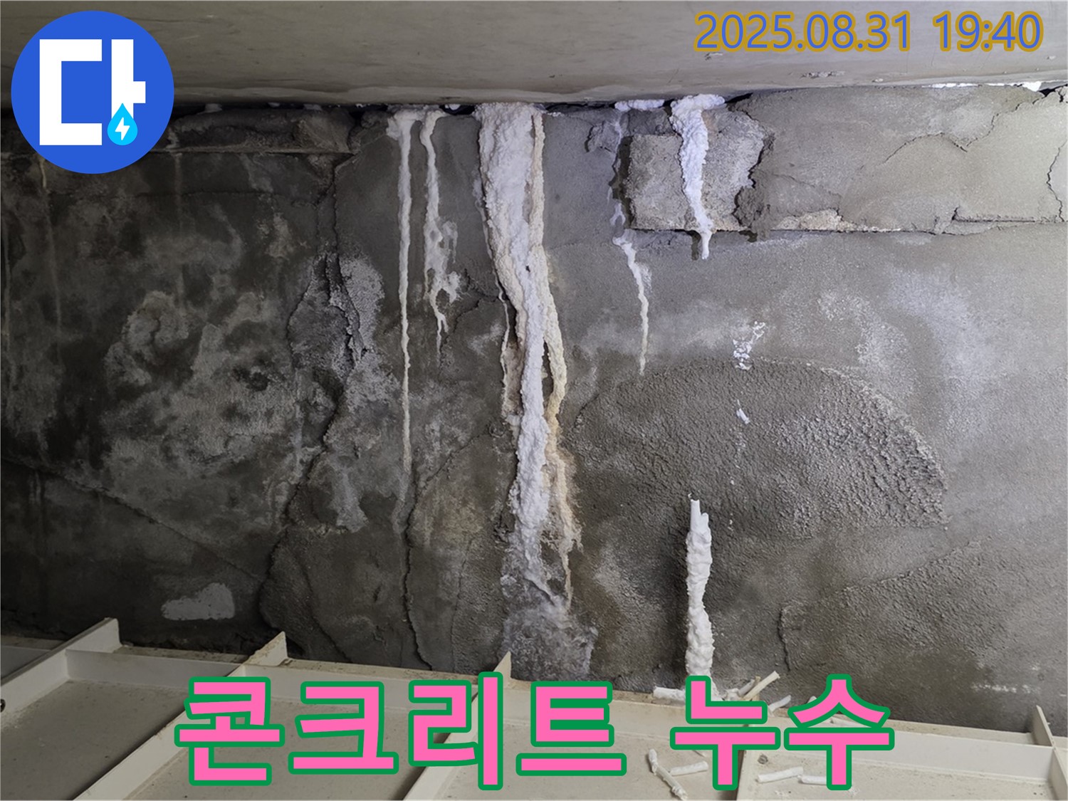분당구 산운동 상가 건물 지하 누수 - 심각한 누수 흔적과 콘크리트 손상, 영업 피해 우려