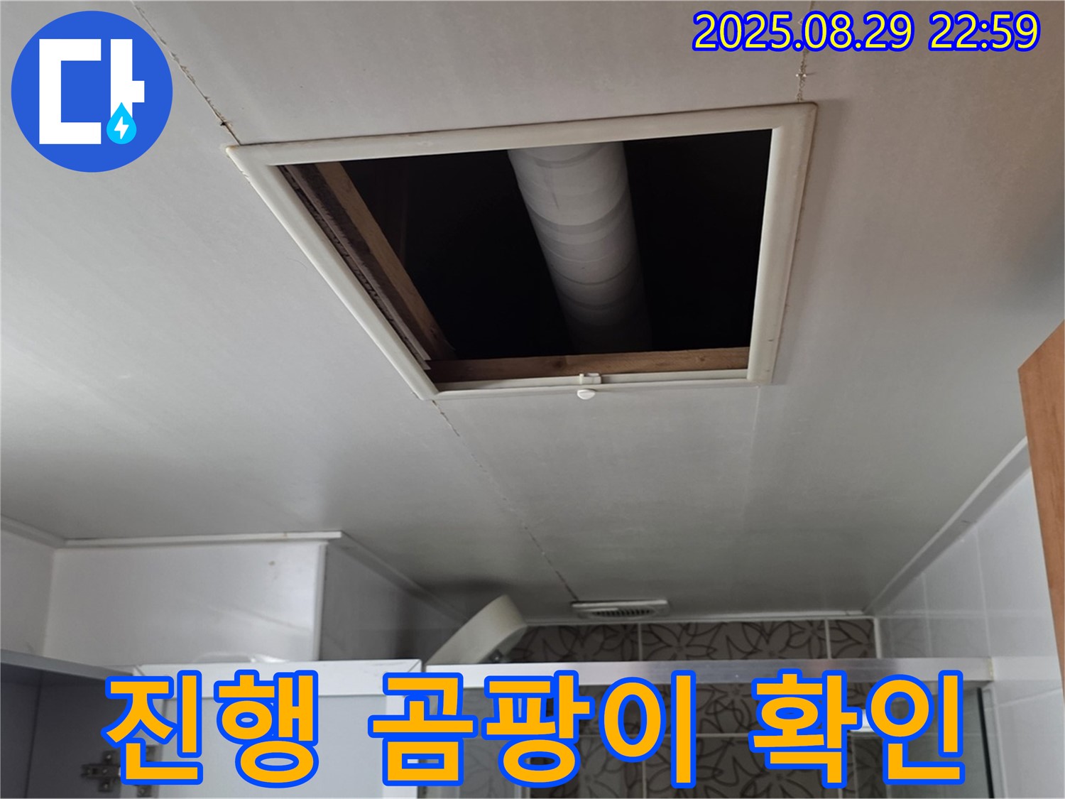 서광아파트 104동 욕실 - 점검구 속 배관 연결 부위 주변 누수 진행 상태 및 곰팡이 발생 여부 확인