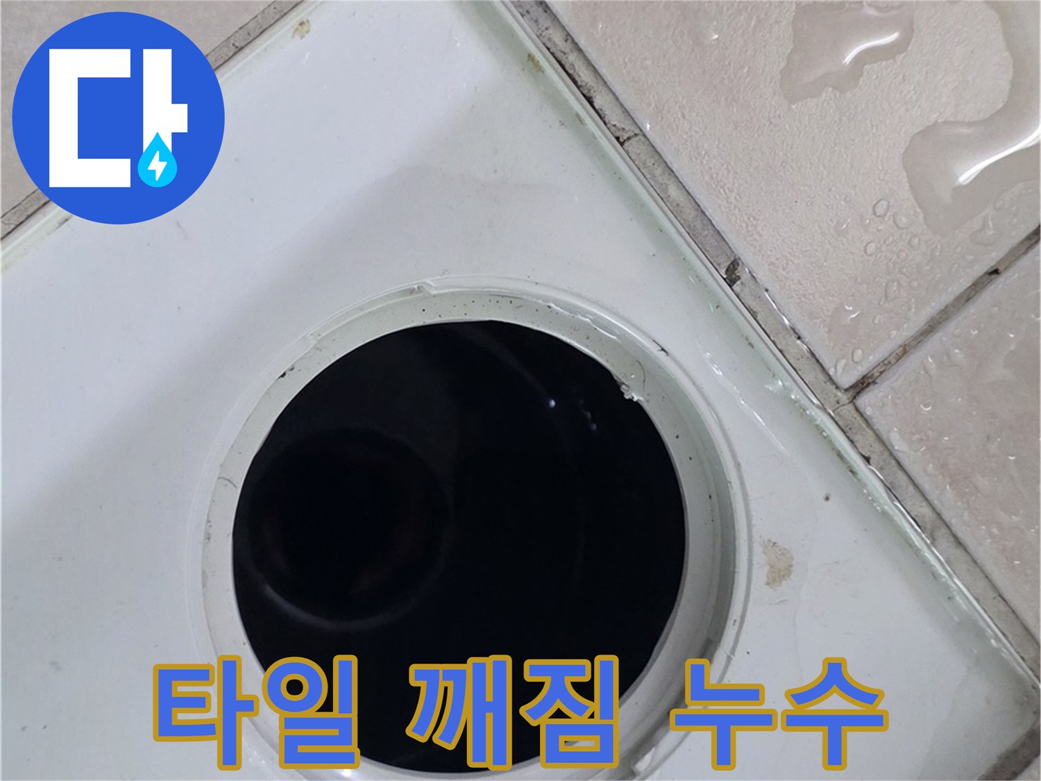 양주 백석 서광아침의빛아파트 욕실 배수구 주변 타일 깨짐 - 누수 발생 가능성을 확인합니다.