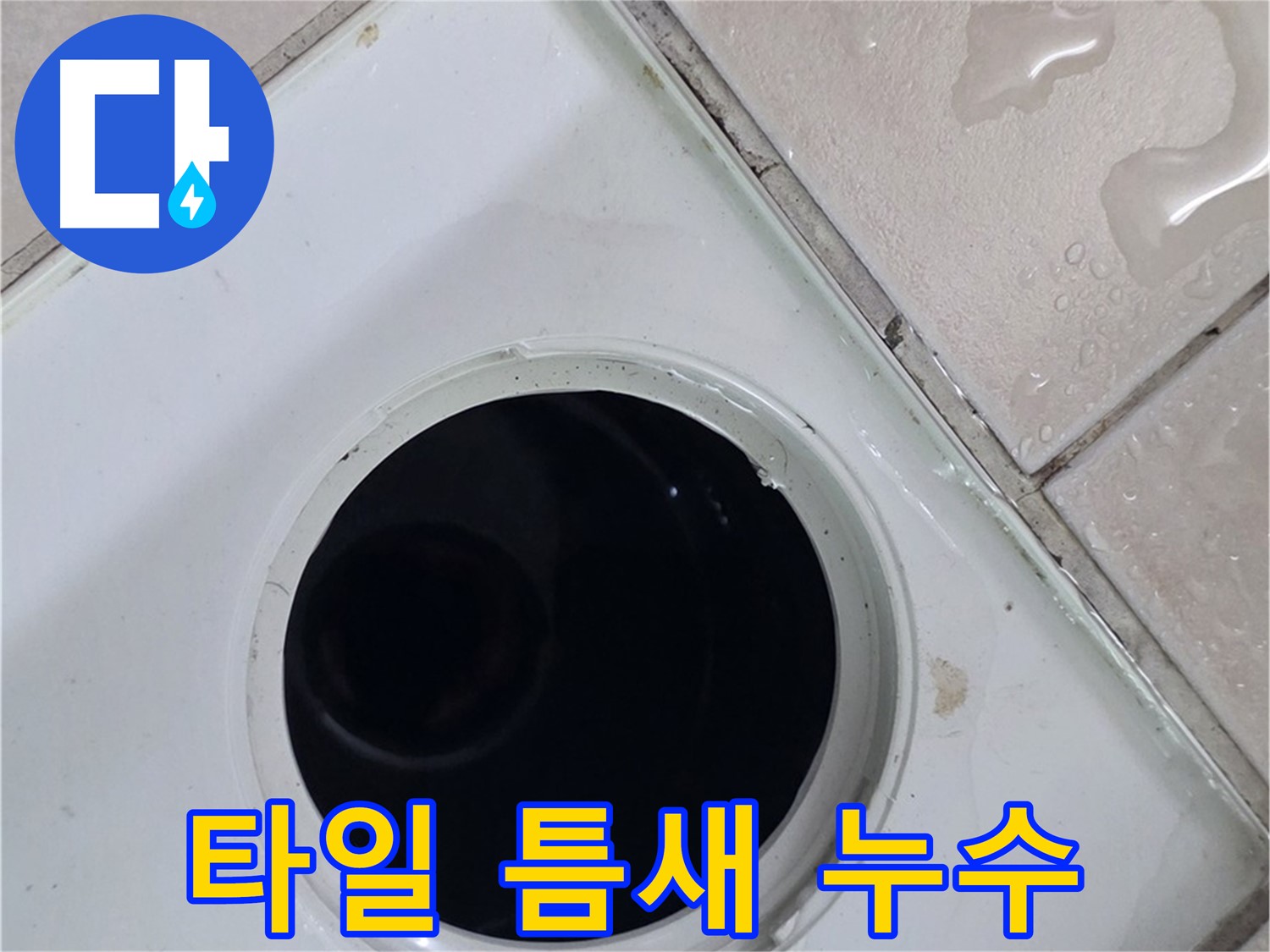 양주 백석 서광아침의빛아파트 욕실 배수구 주변 타일 틈새 누수 흔적 - 누수 여부를 확인합니다.