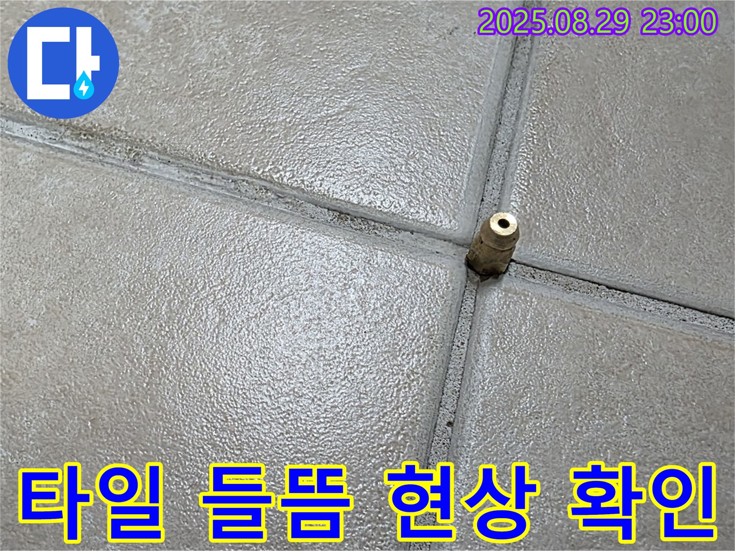 양주 백석 서광아파트 누수 - 압력 검사 후 주변 타일의 들뜸 현상을 확인하여 누수와의 연관성을 파악합니다.