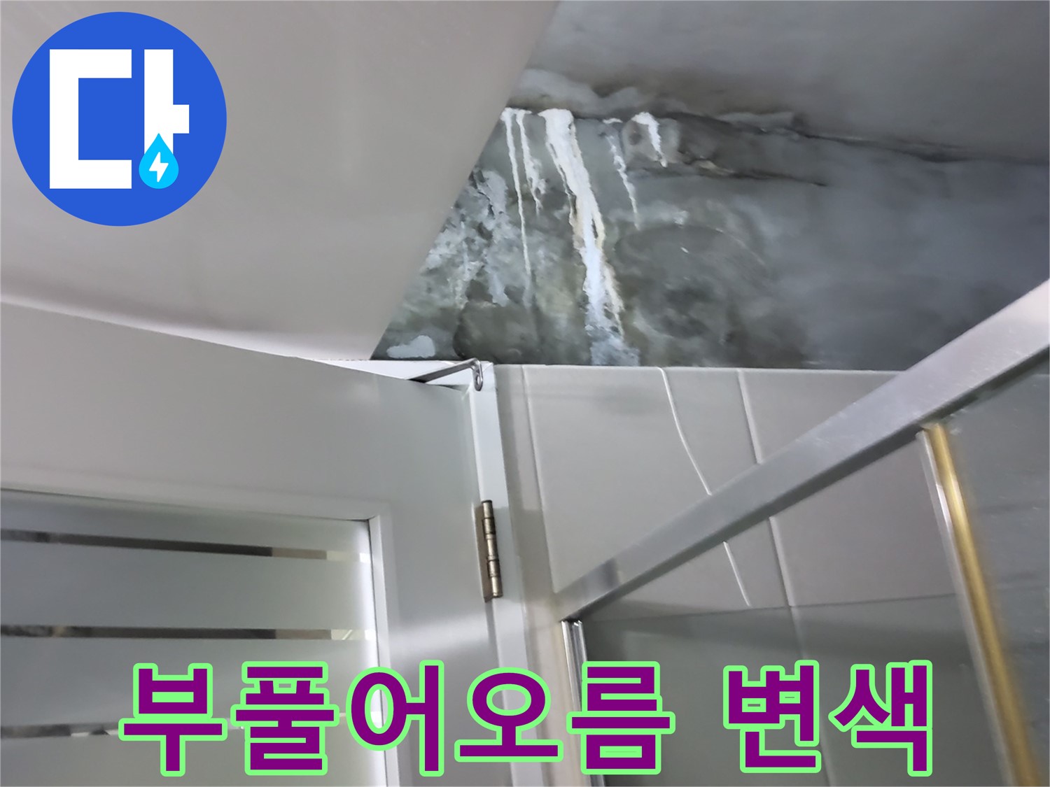 성남 분당 샤워부스 옆 벽면 부풀어오름과 페인트 변색 점검 - 누수 가능성 확인