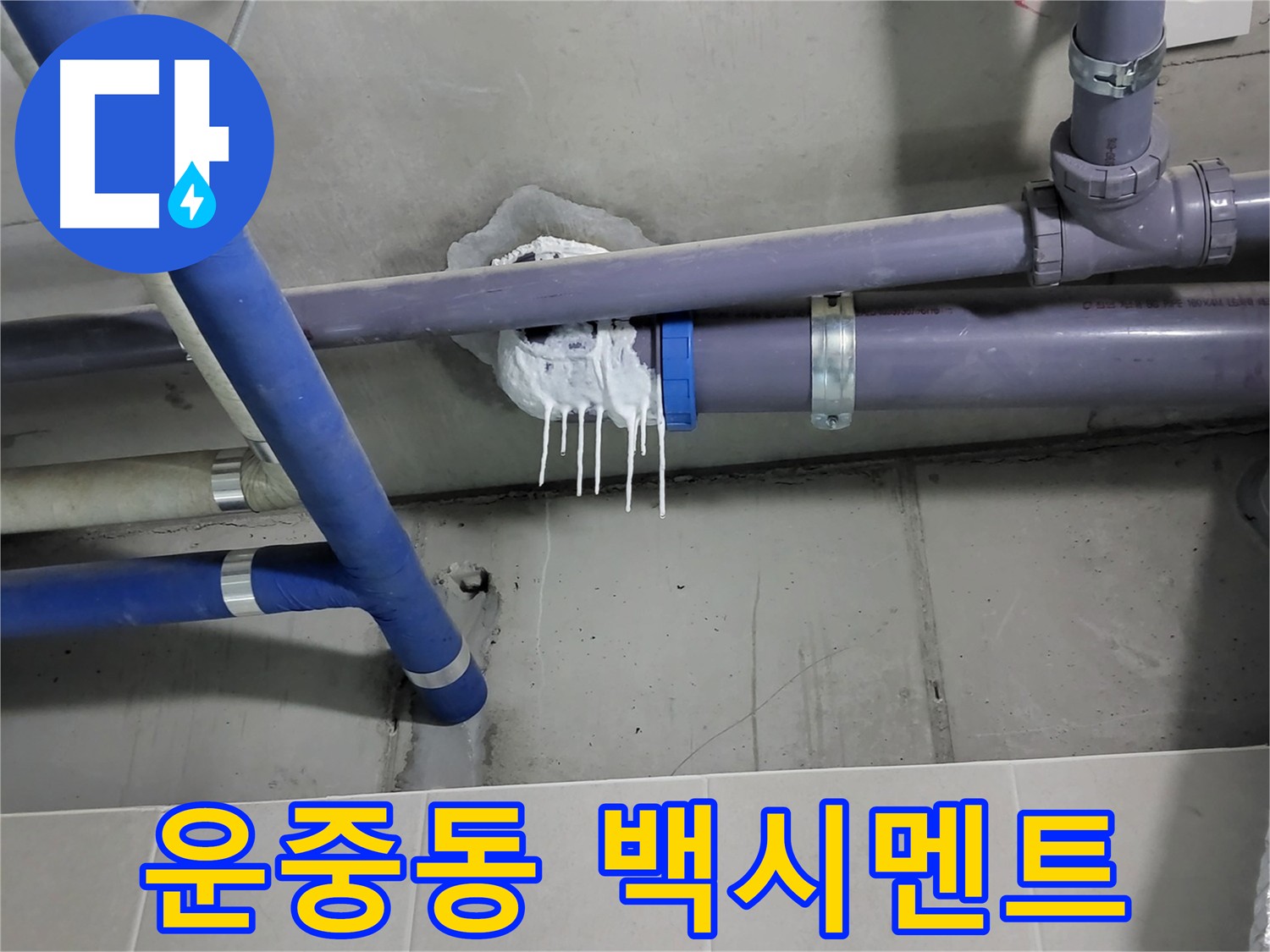 운중동 하수 배관 누수 - 백시멘트 임시 보수 흔적