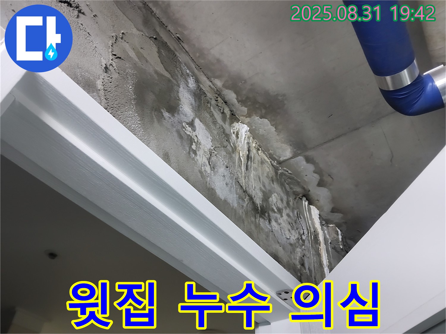 윗집 누수 - 천장 얼룩 - 천장에 생긴 물 얼룩, 윗집 누수를 의심해 볼 수 있습니다.