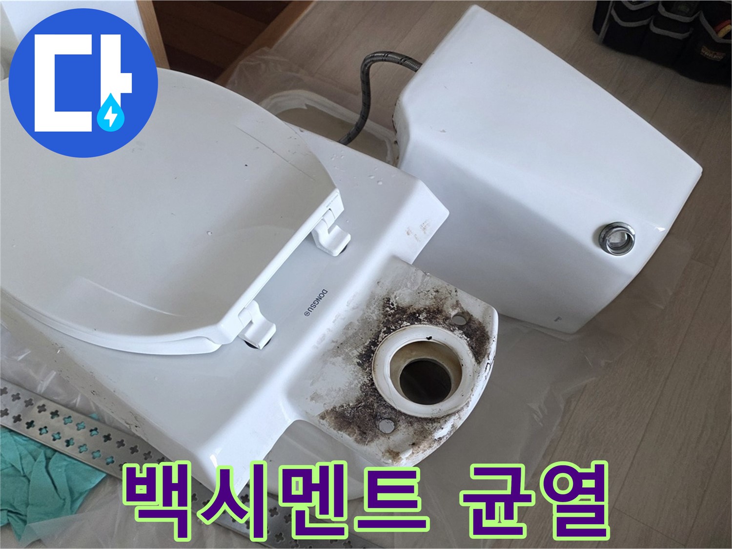 백시멘트 균열 - 변기 주변 백시멘트의 균열 및 손상 상태