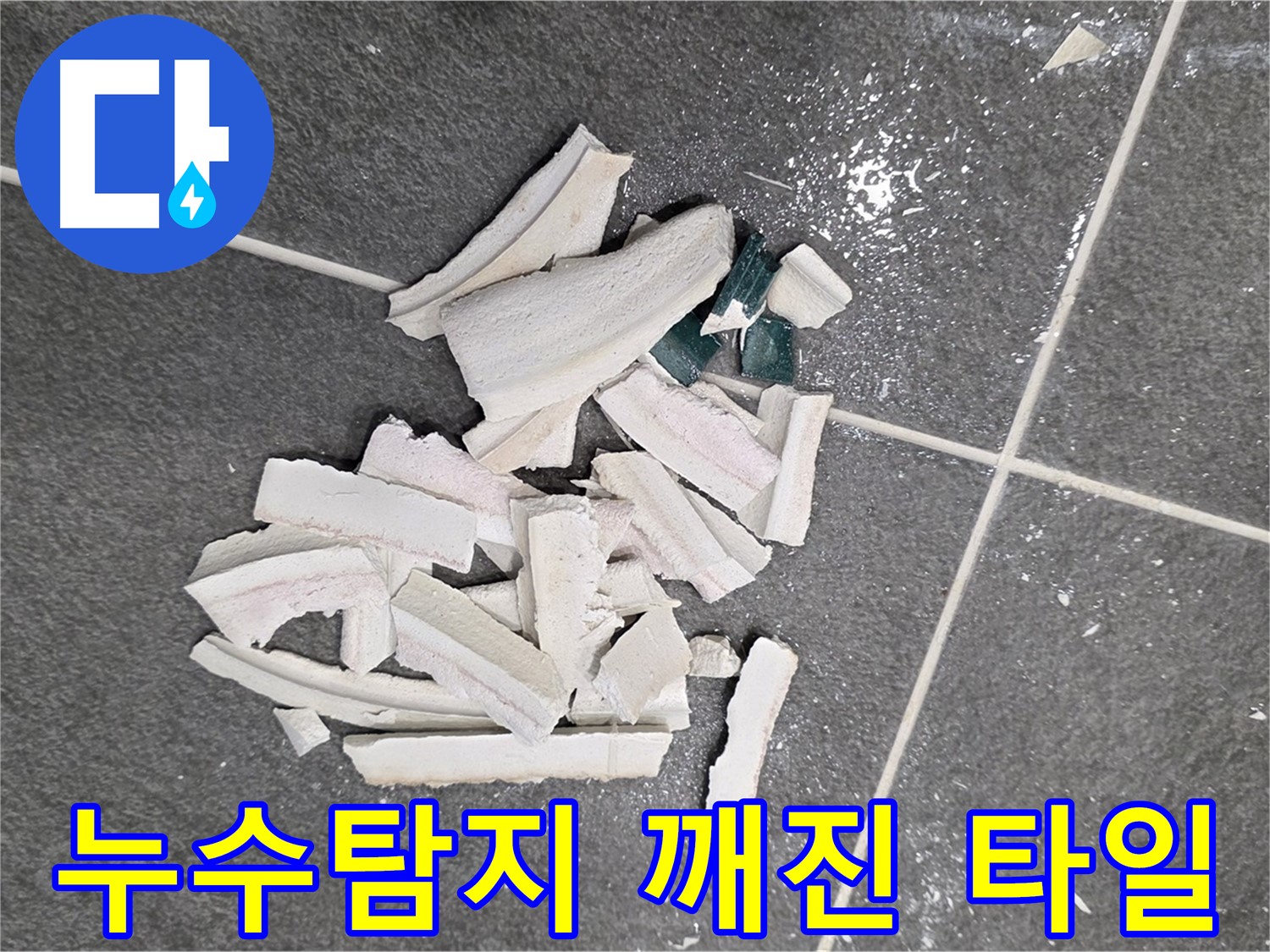파주시 동패동 운정어반프라임 누수 현장 - 깨진 타일 더미 아래 숨겨진 누수의 비밀을 찾고 있습니다.