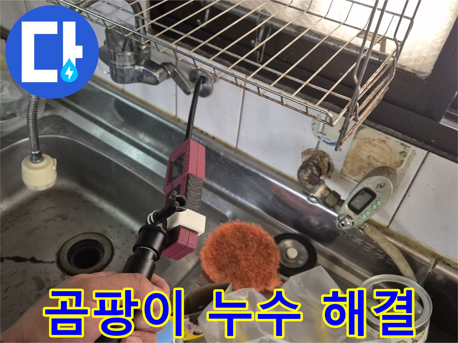 싱크대 아래 곰팡이 - 누수 해결 후 깨끗하게 제거된 곰팡이