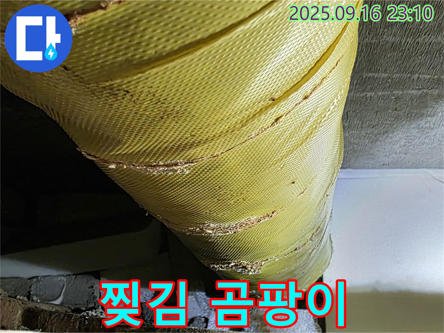 배관 보온재의 심한 찢김과 곰팡이 발생 - 건강과 난방 효율에 악영향