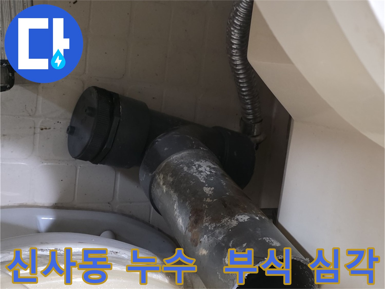 신사동 변기 오수관 누수 - 낡은 배관의 처참한 부식 상태 - 교체가 시급합니다.