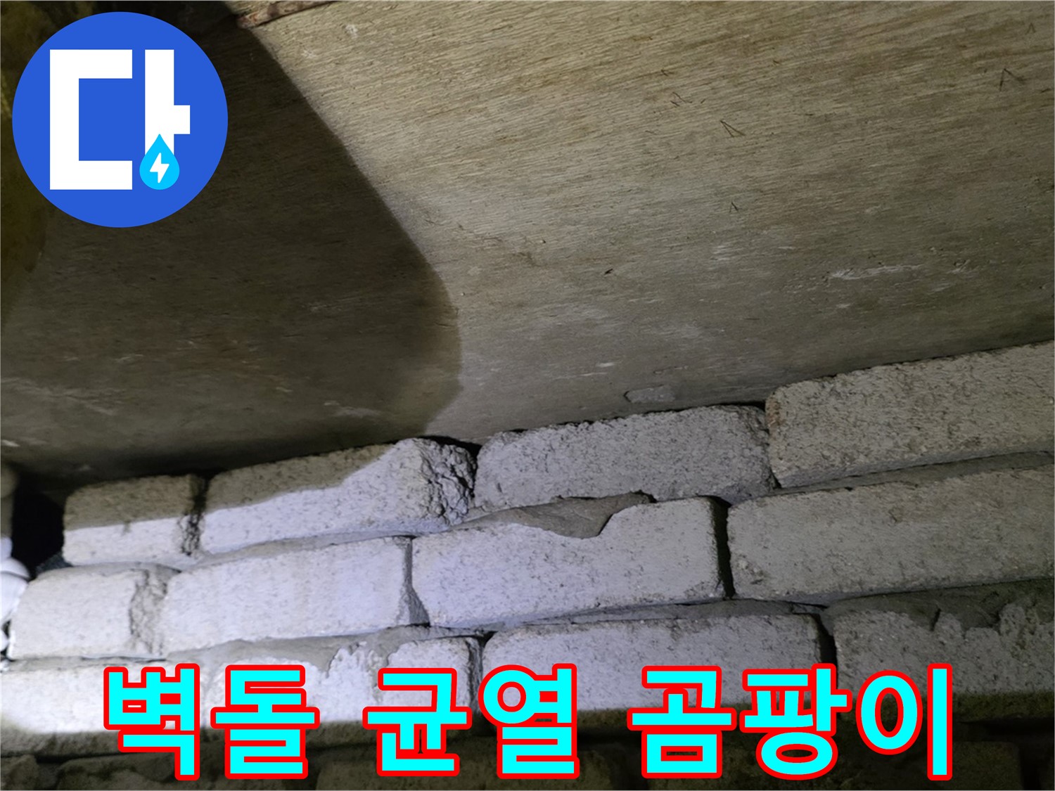 은평구 신사동 누수 - 새절역현대아파트 벽돌 벽 균열 주변 습기 및 곰팡이 발생