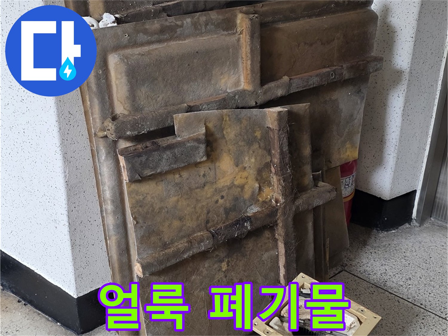 폐기될 석고보드와 조명 - 곰팡이 얼룩