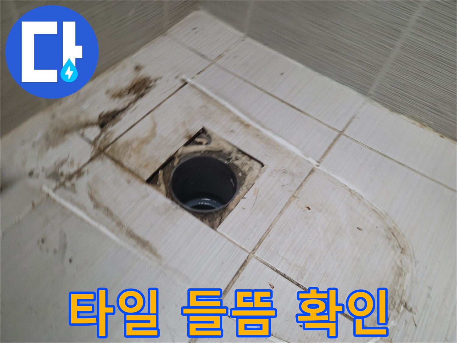 욕실 배수구 주변 타일 들뜸 현상 발견 - 누수 가능성 증대