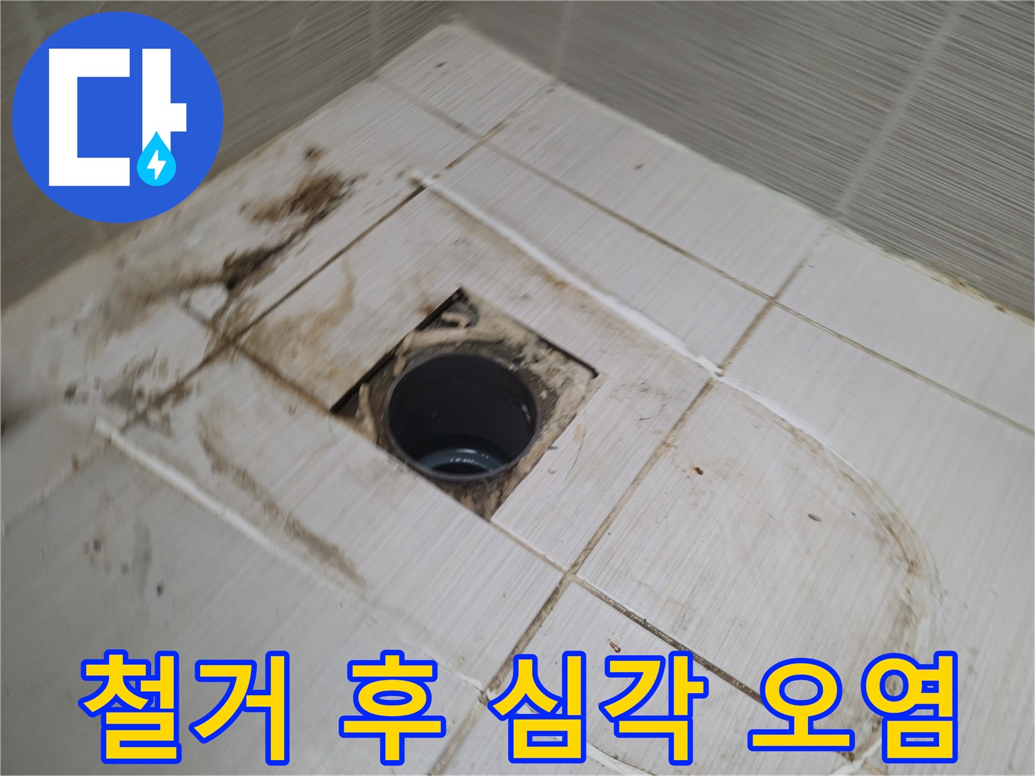 타일 철거 후 - 예상치 못한 심각한 오염 발견