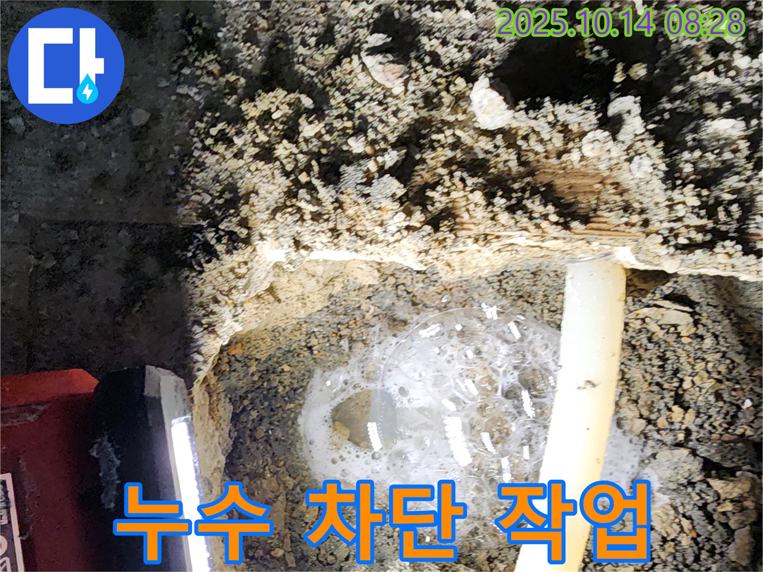 양주 누수 현장에서 누수 차단 작업을 진행하는 모습 - 완벽하게 누수를 차단하여 고객님의 걱정을 덜어드립니다.