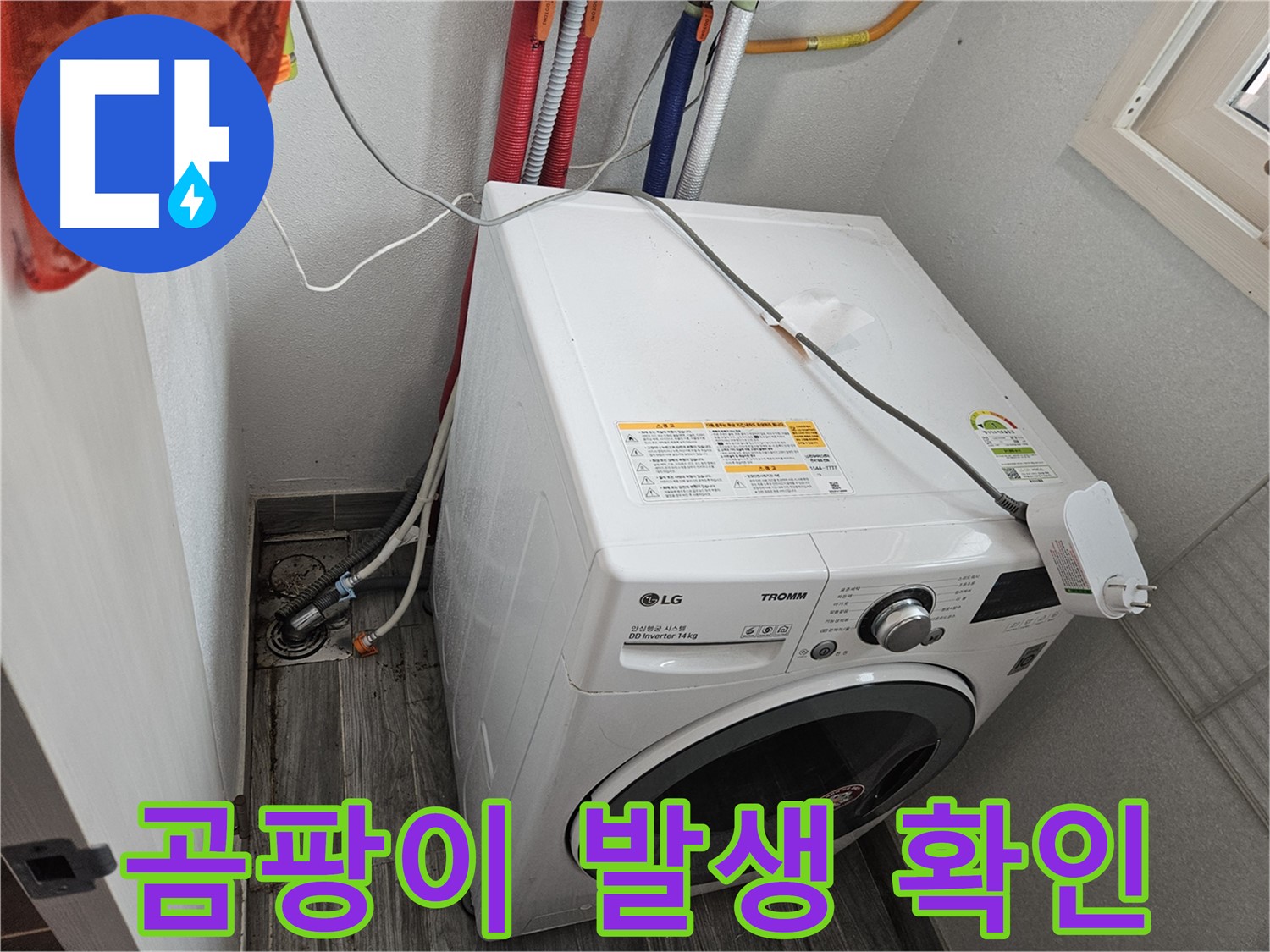 천호동 세탁기 누수 - 누수 주변 습기로 인한 곰팡이 발생 확인