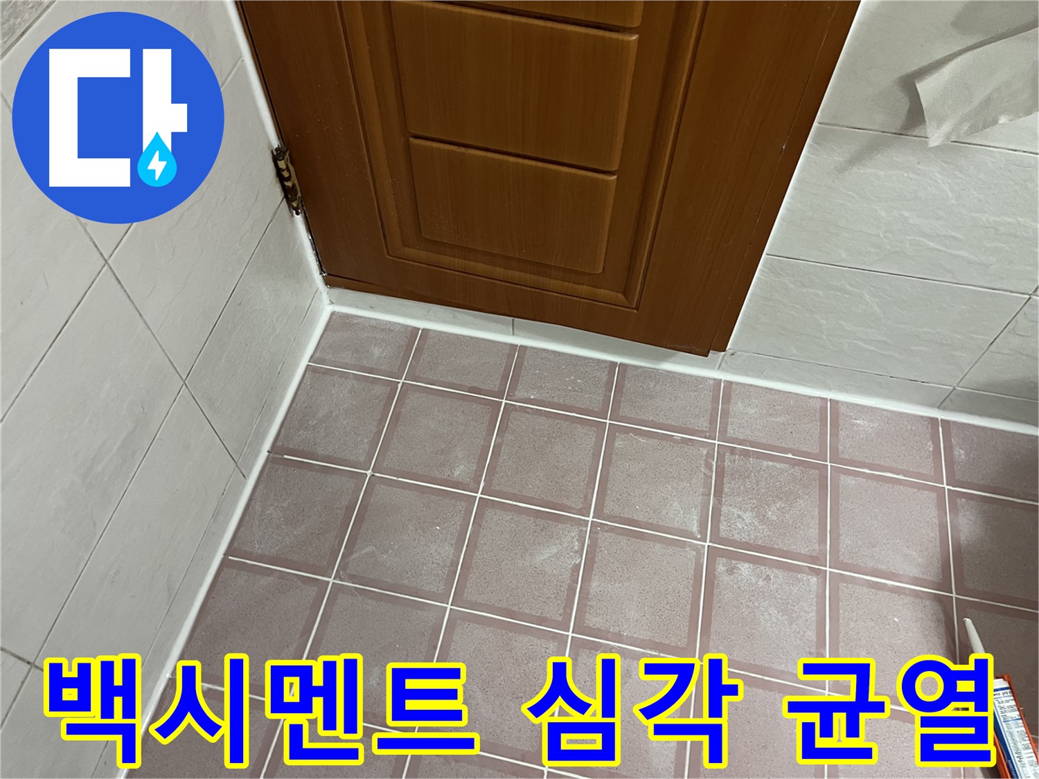 독산동 형제맨션빌 욕실 - 문턱 주변 타일 틈새 백시멘트의 심각한 균열과 오염 상태
