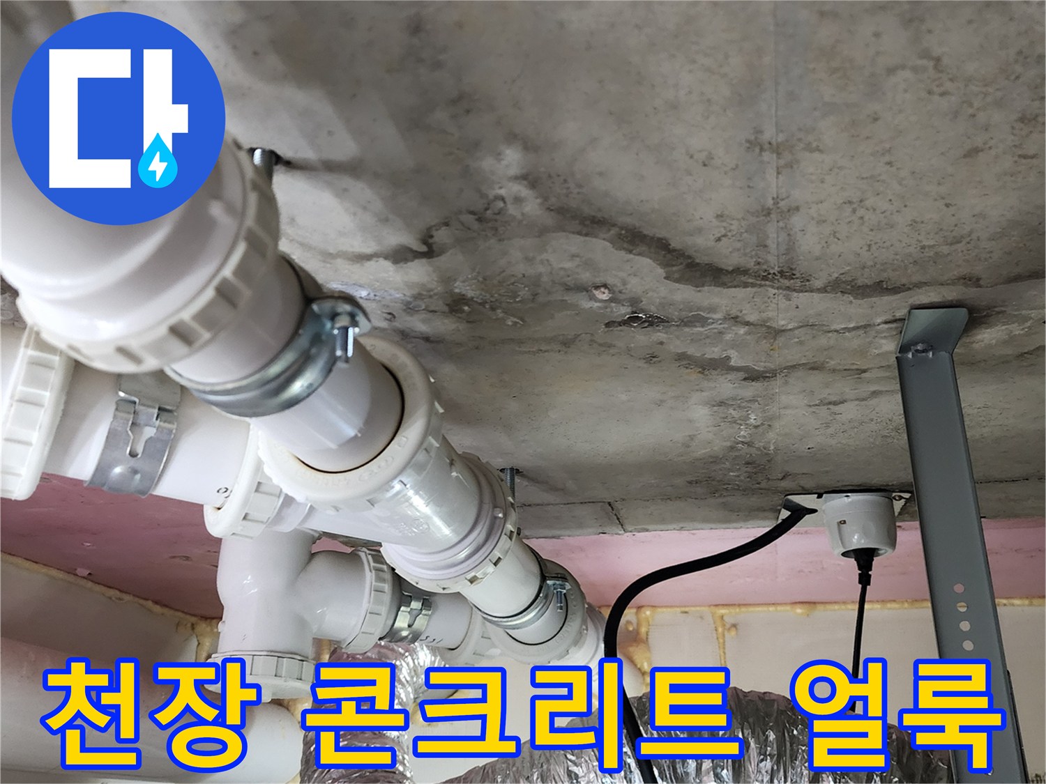 양주 봉암리 현장의-콘크리트 슬라브에 나타난 누수 흔적과 습기 상태