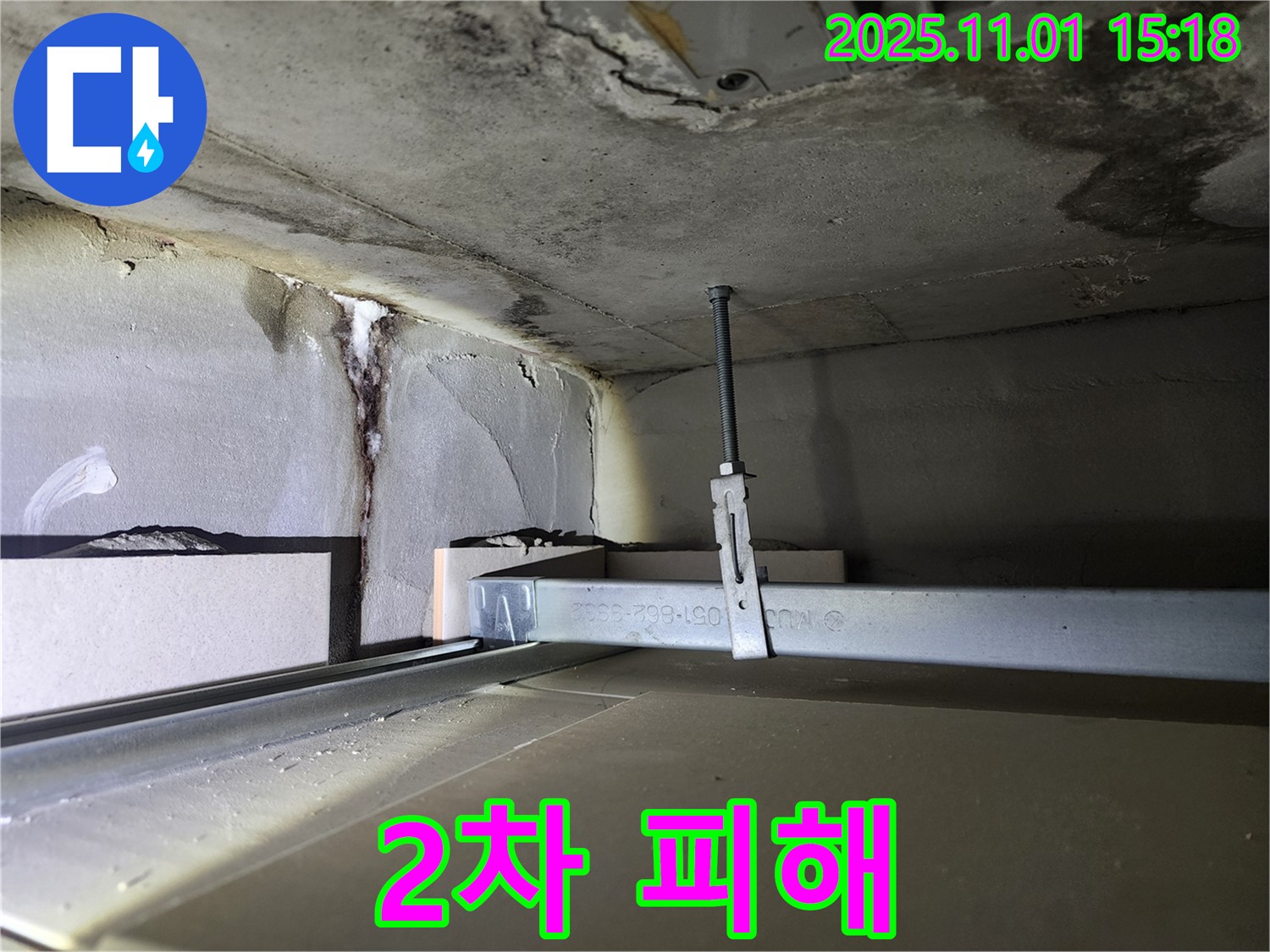 금호동2가 신금호파크자이 아파트 - 천장 누수 2차 피해, 벽지 곰팡이 발견