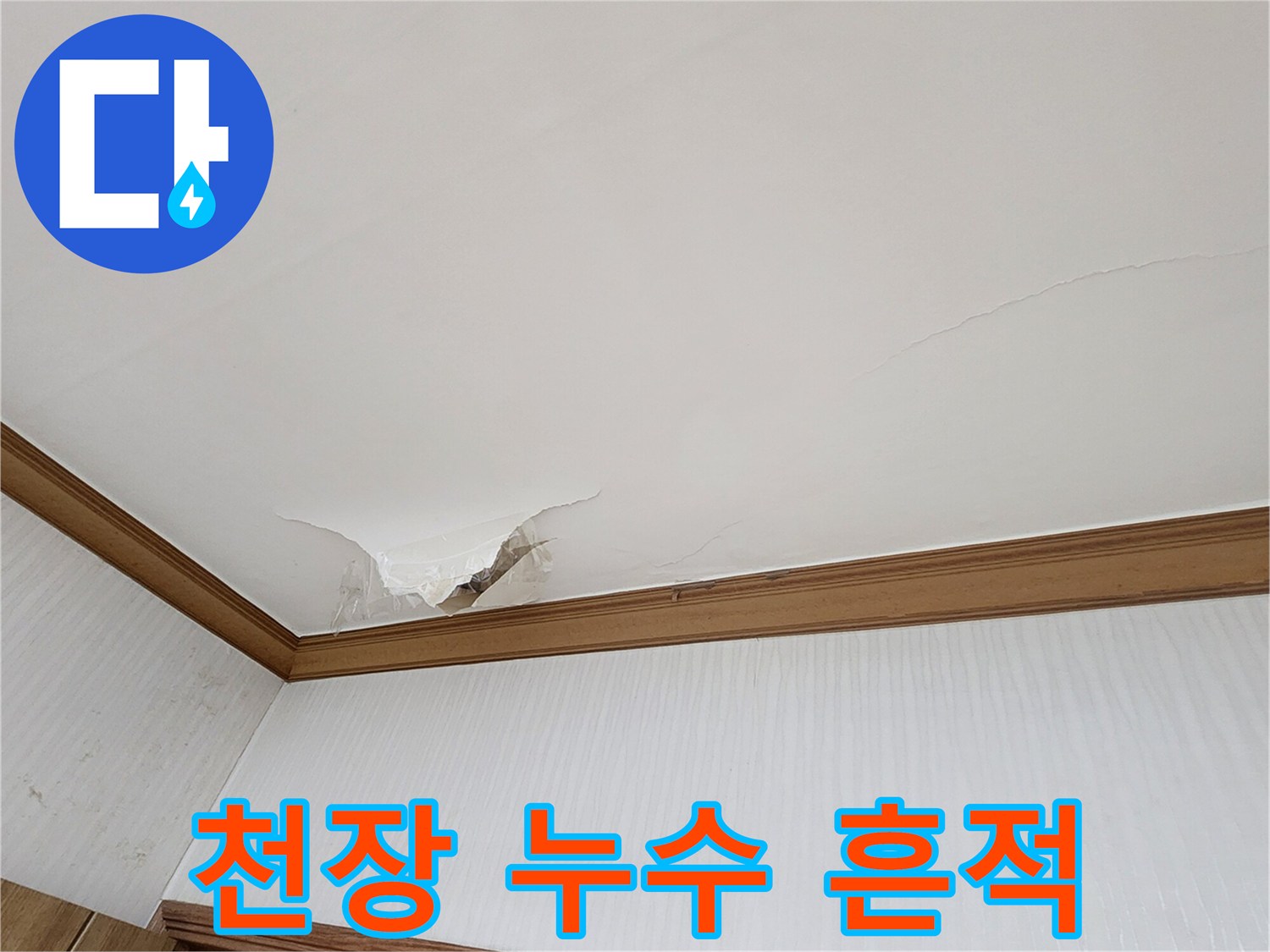 의정부 가능동 현장의-찢어진 천장 도배지 내부 습기 상태
