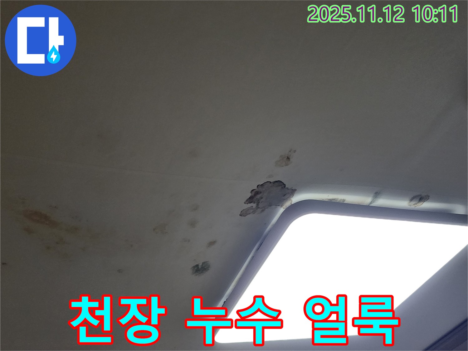 천장 누수 얼룩 - 누수로 인해 생긴 천장의 얼룩과 변색