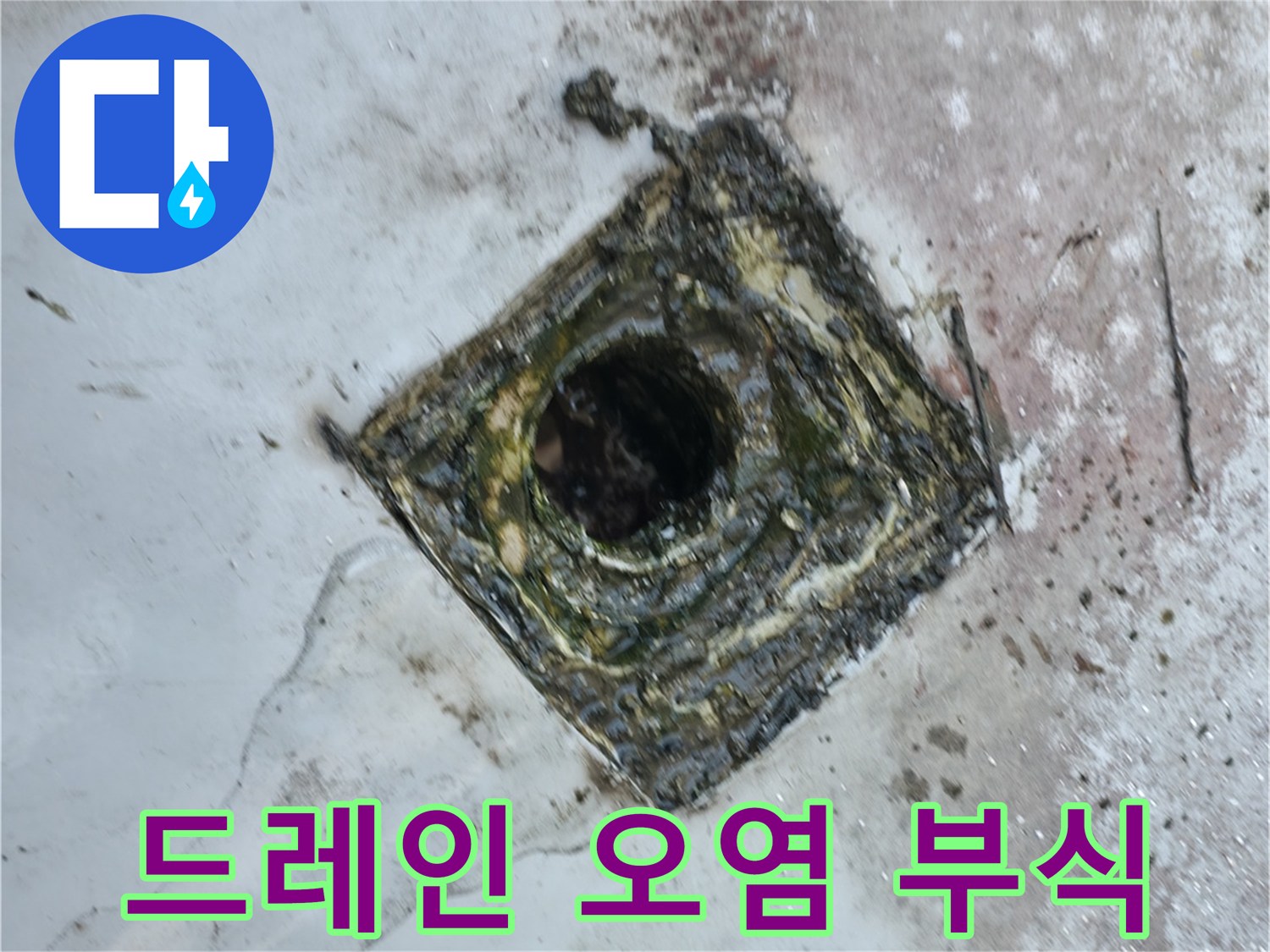 금천구 독산동 옥상 드레인 주변 오염 - 부식 심각 - 누수 발생