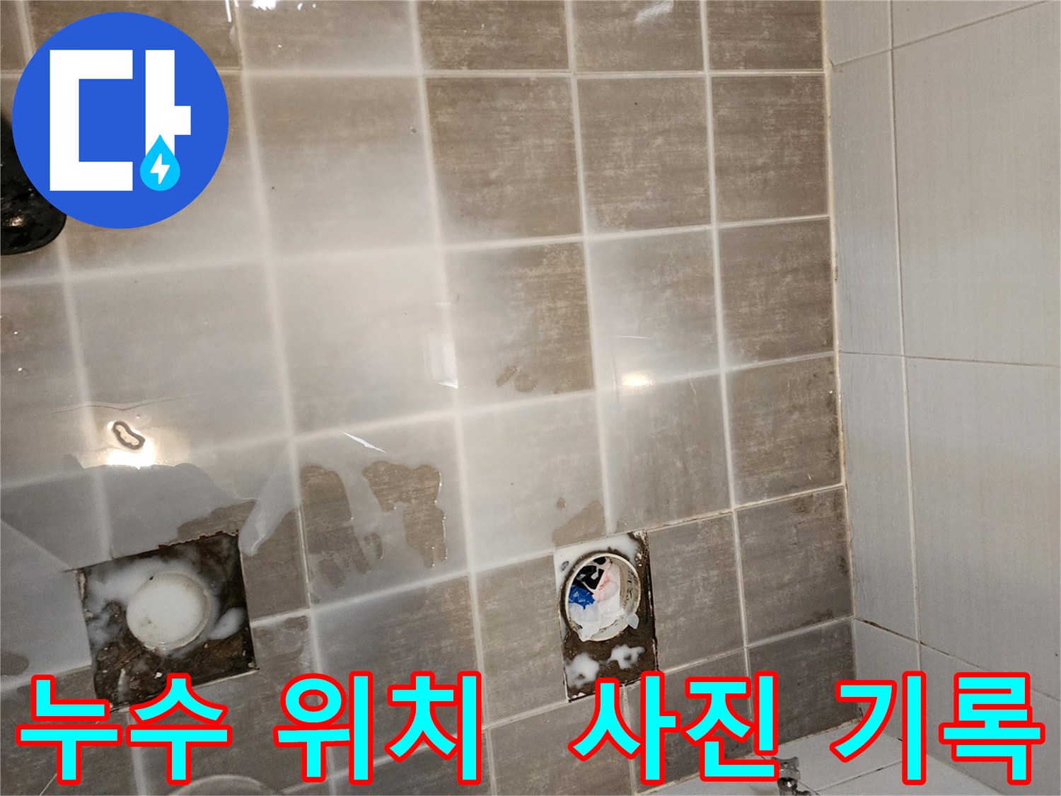 타일 제거 후 누수 발생 위치를 사진으로 기록합니다 - 정확한 분석을 위한 중요한 자료입니다.