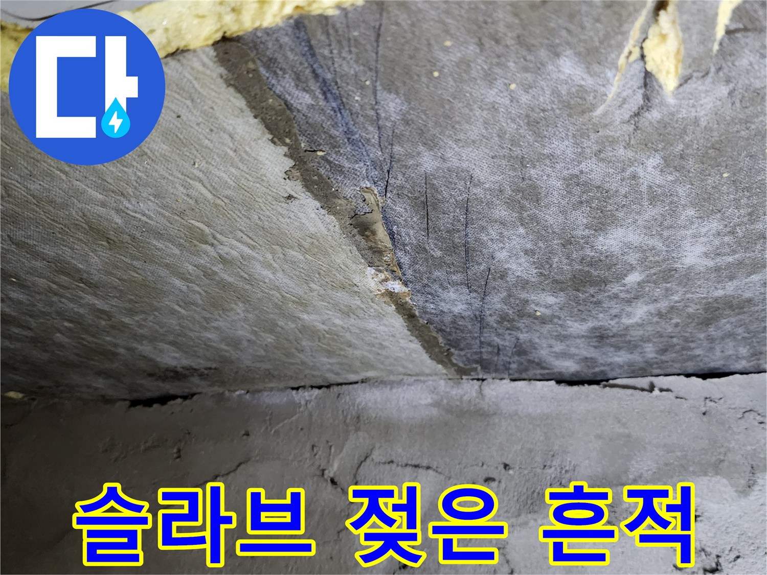 천장 콘크리트-습기로 인해 변색된 슬라브 표면 부위