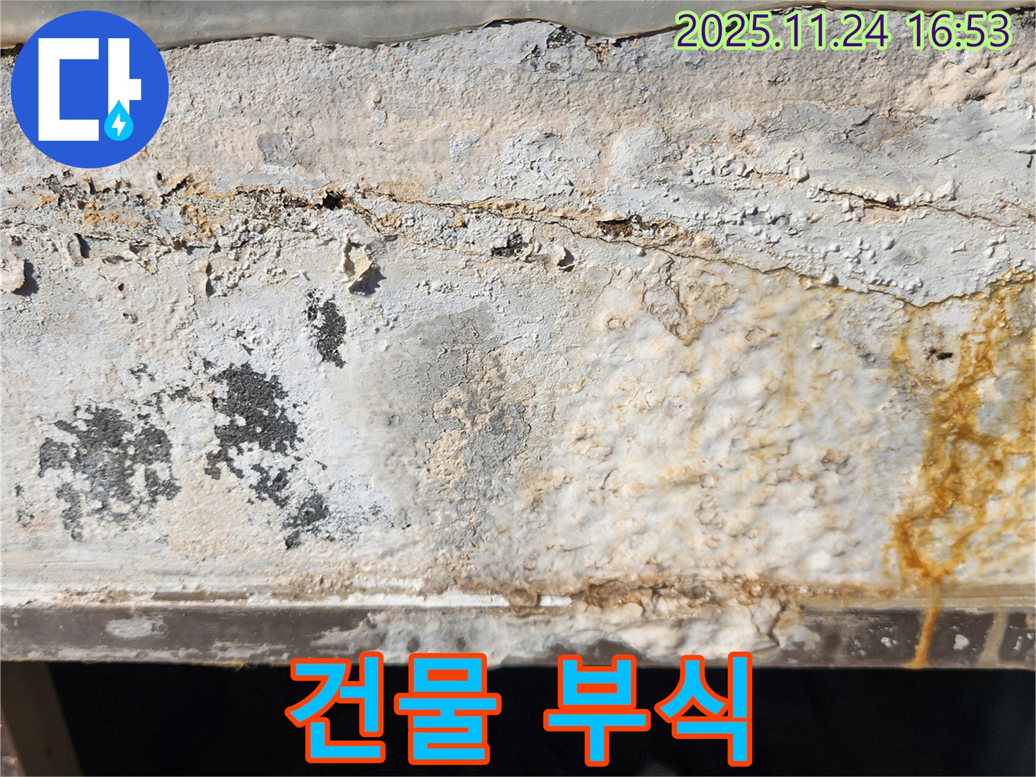 외벽 부식 - 누수로 인한 외벽 부식 - 건물 전체 손상 우려