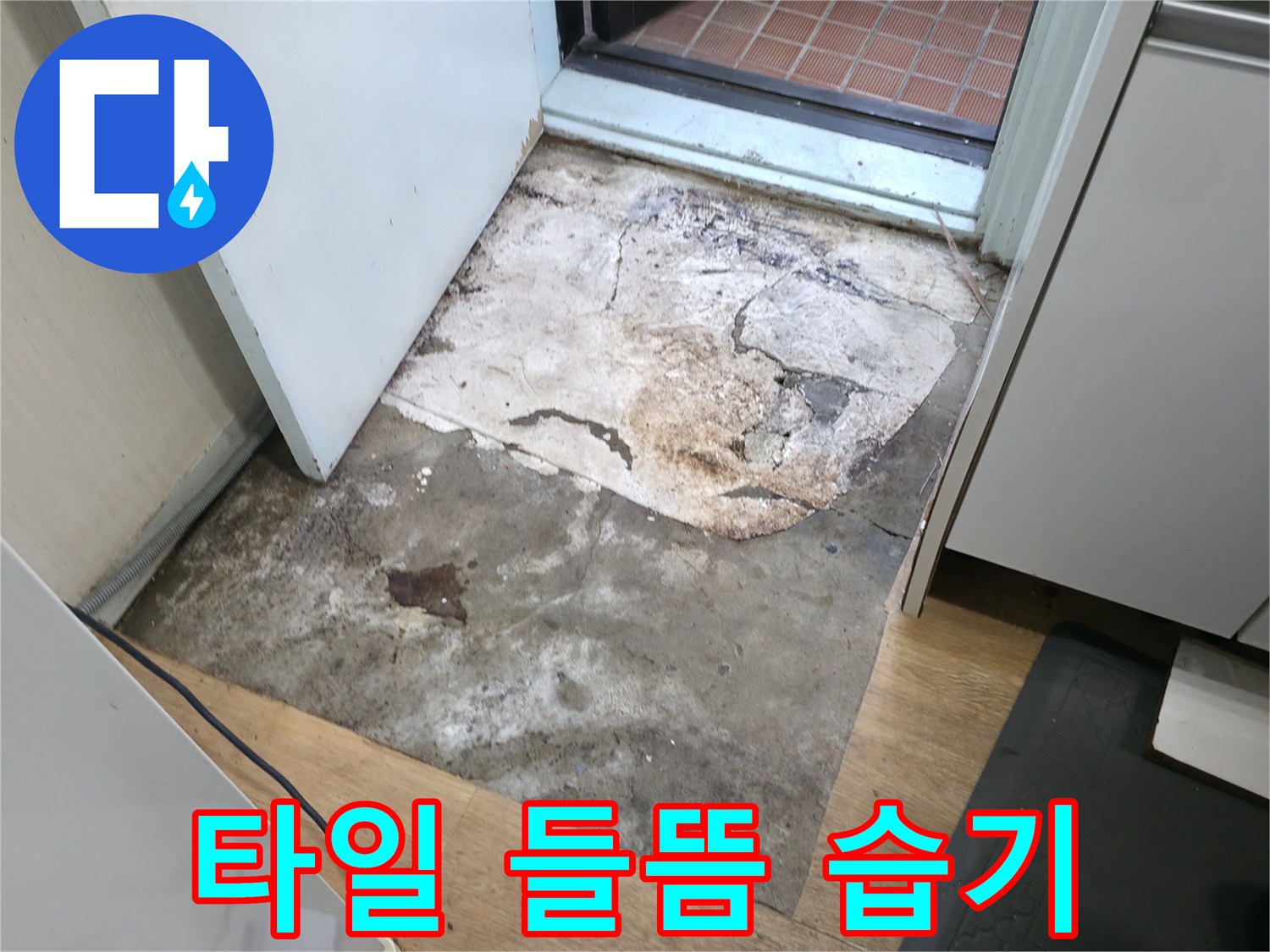 서초2동 누수 현장 - 타일 들뜸과 습기로 인한 문제점을 보여주는 사진