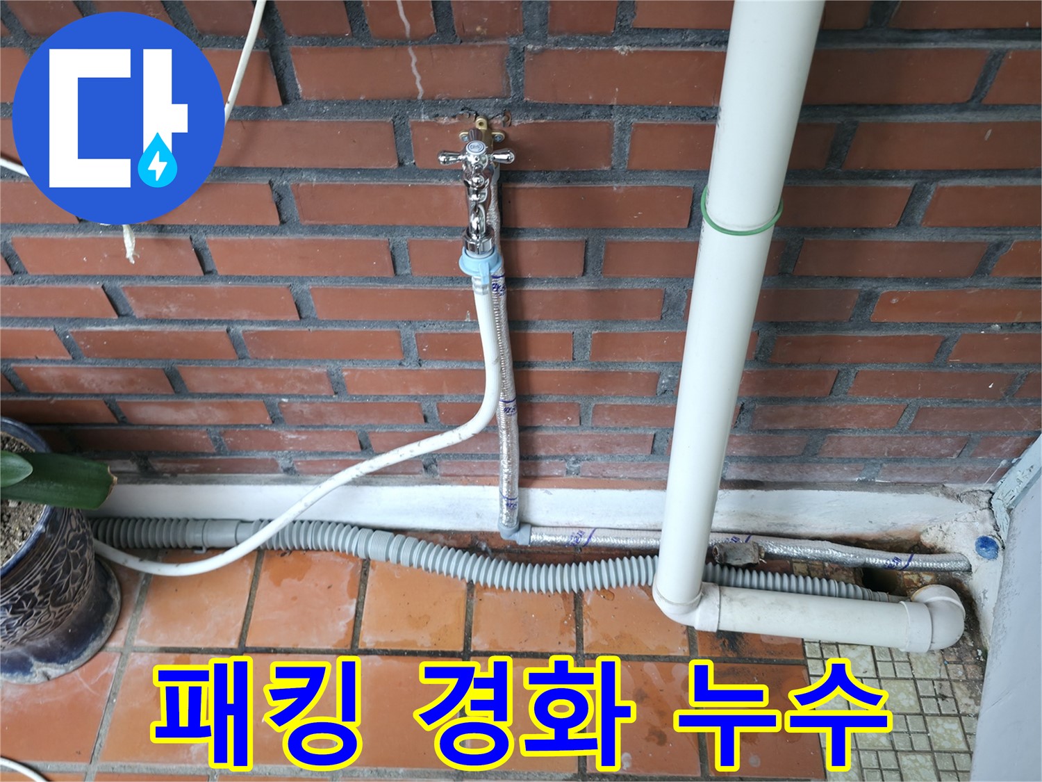 서초동 - 세탁기 급수 호스 연결 부위 고무 패킹 경화로 인한 누수 발생 - 패킹 교체 및 점검