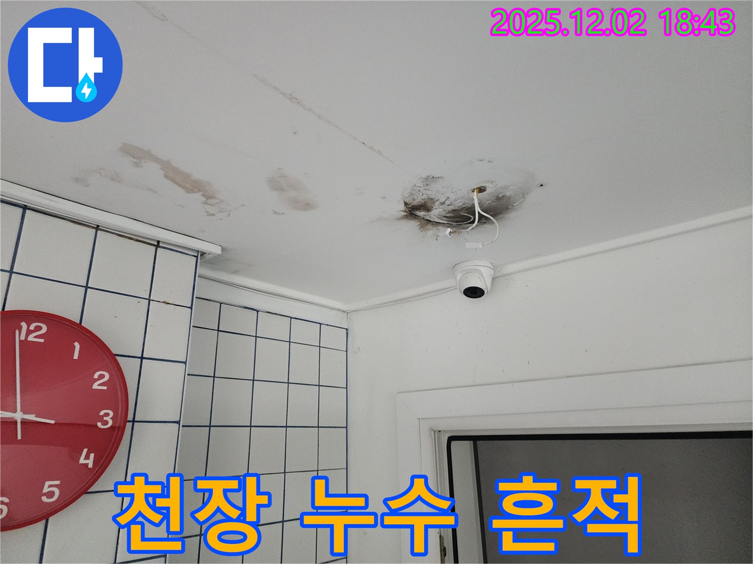 광진구 능동 천장 누수 현장 - 누수 흔적과 곰팡이 발생