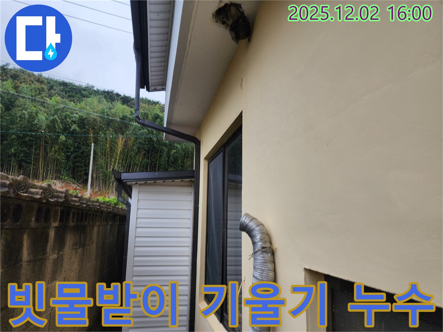 포천시 일동면 주택 빗물받이 기울기 불량으로 인한 외벽 누수 - 빗물받이 기울기 조정 및 재설치로 해결