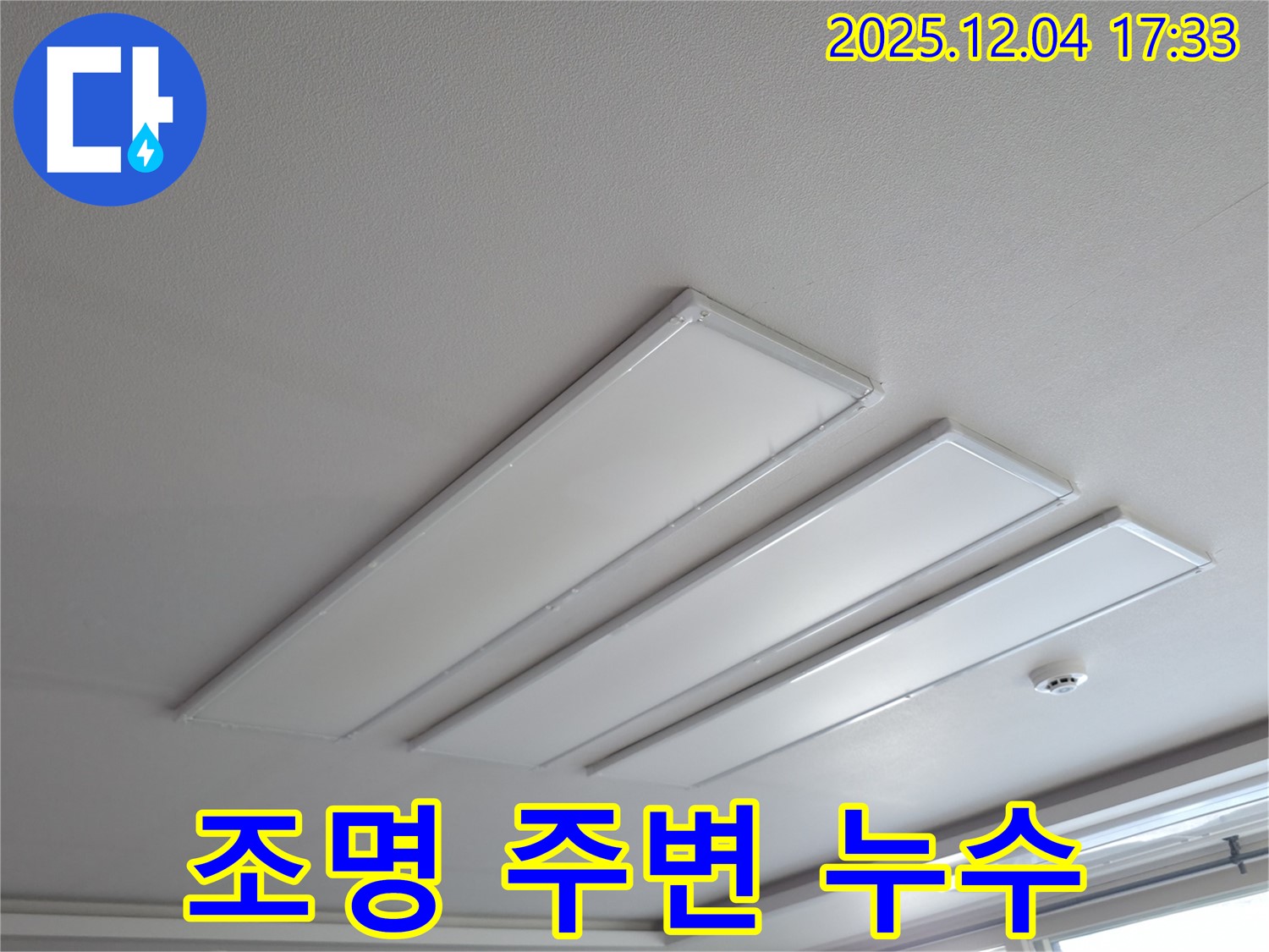 능안길 백운그린힐 아파트 천장 - LED 조명 주변에 발생한 누수 흔적 상세 사진
