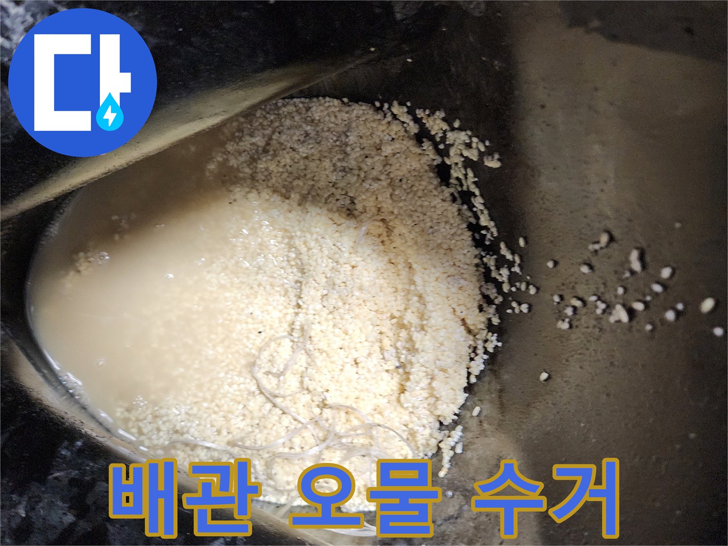 석션 작업을 통해 배출된 배수관 내 기름 슬러지와 물