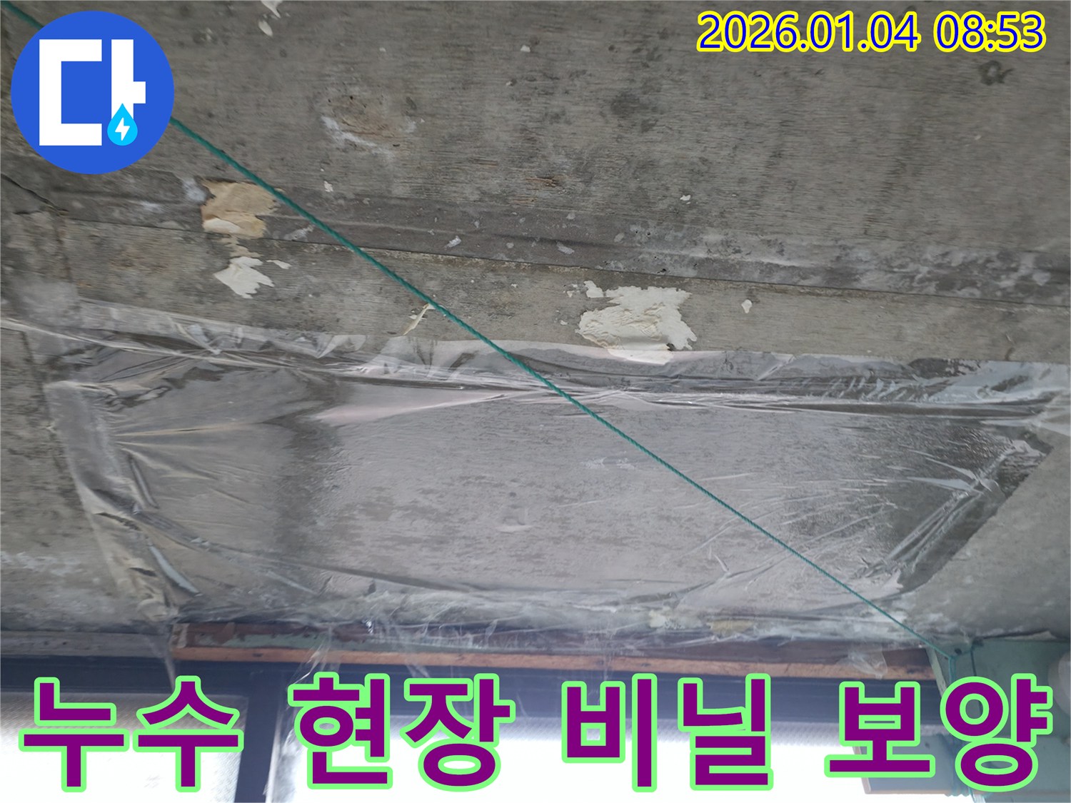 덕양구 대양로 - 누수 지점 아래 비닐 보양 작업 - 정밀 탐지 전 준비 과정