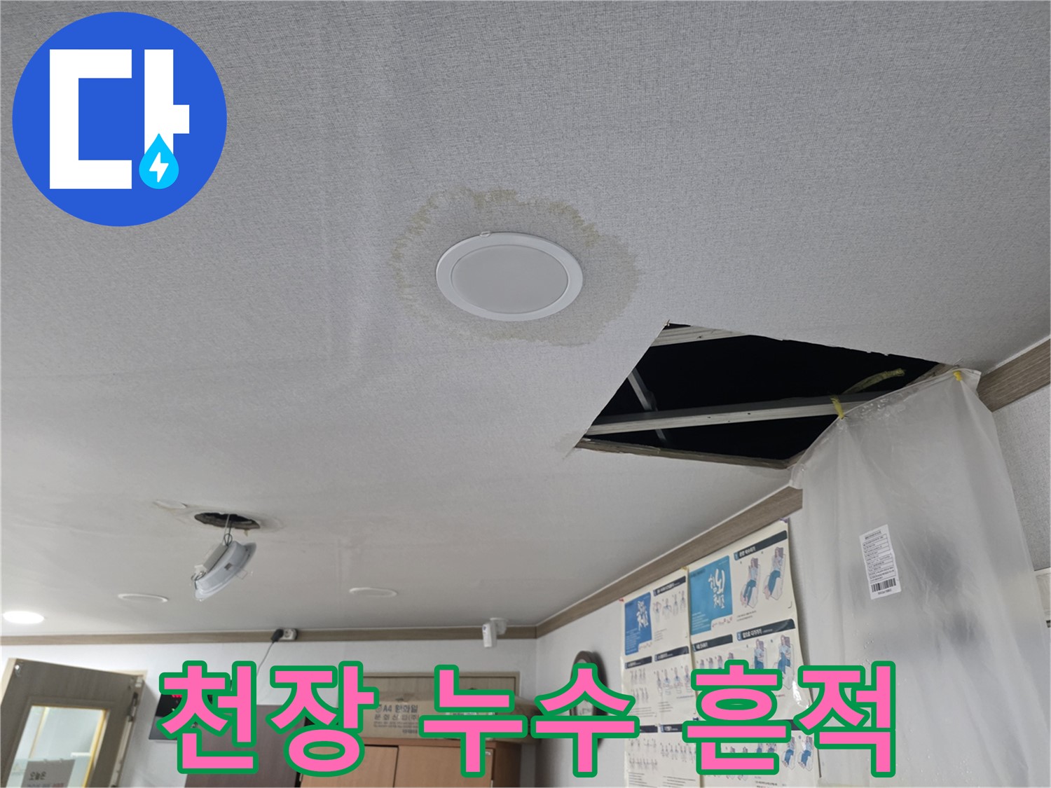 천장 누수 - 젖은 천장 - 누수 원인 조사 중