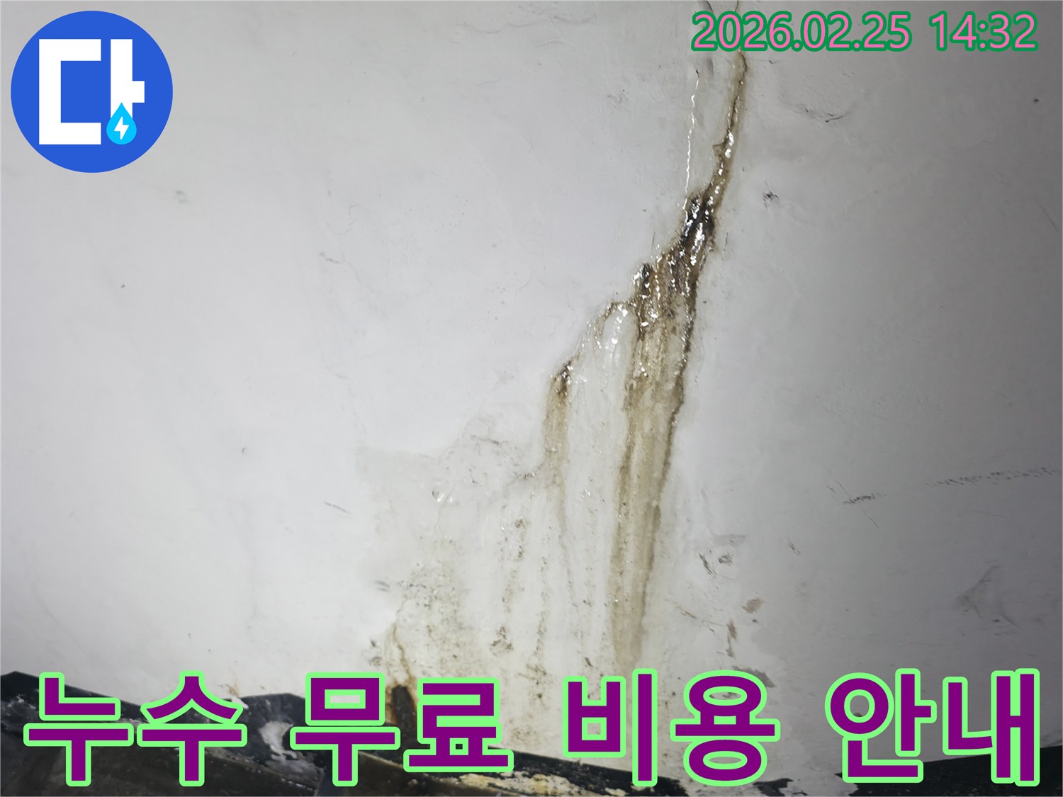 심각한 누수로-오염되고-손상된-벽면을 보여주며-전문가 상담의-필요성을 강조하는-현장 사진