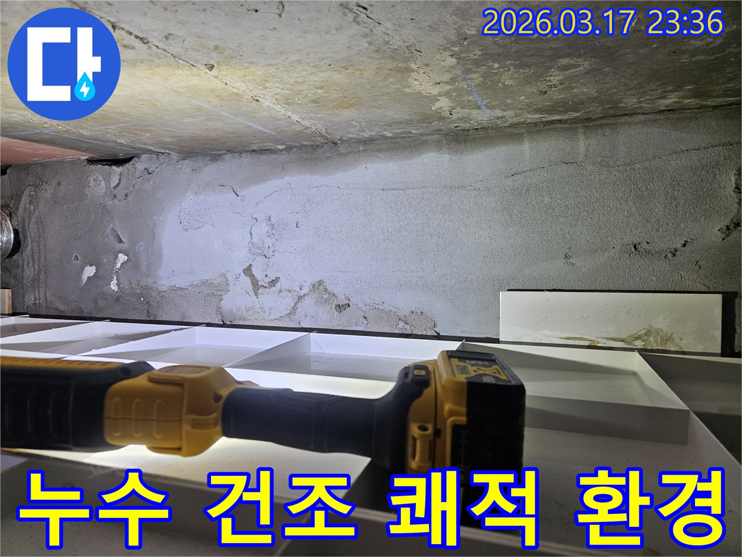 누수 전문 엔지니어가-천장 누수를 해결하여-건조하고 쾌적한 실내 환경을-조성하기 위해-정밀 진단을 진행하고 있습니다.