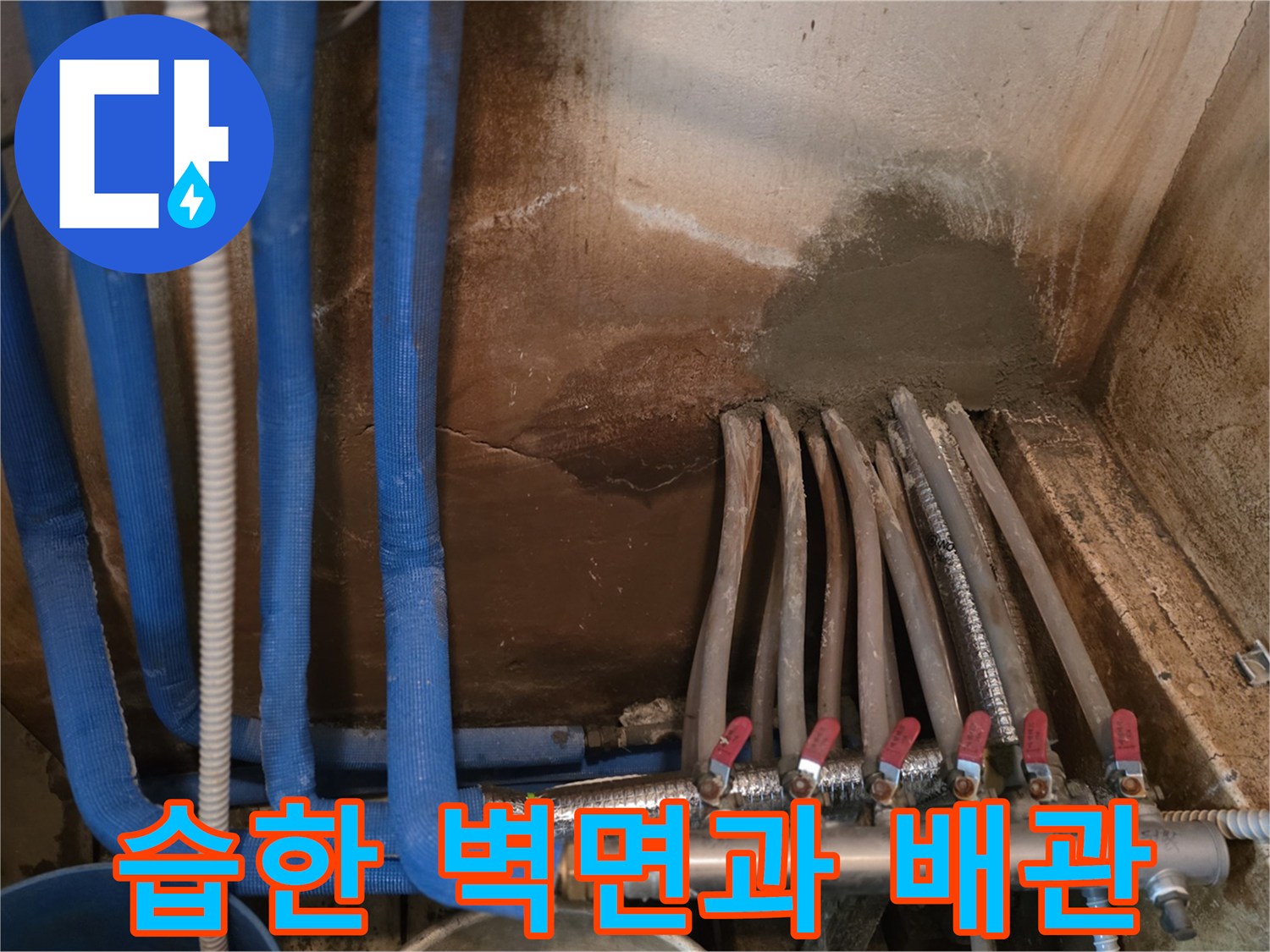 물샘 흔적이 있는-분배기 및 보온재 배관
