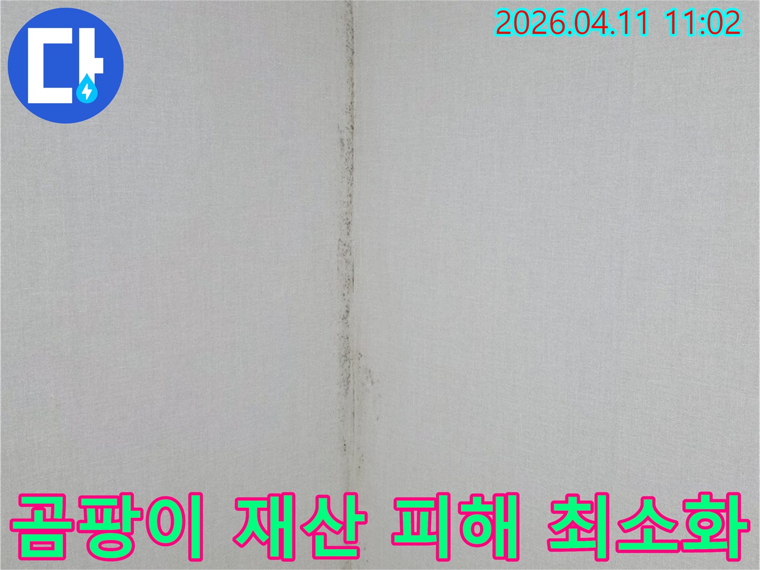 천장과-벽면-경계에-발생한-누수-흔적과-곰팡이-오염을-보여주는-사진입니다.