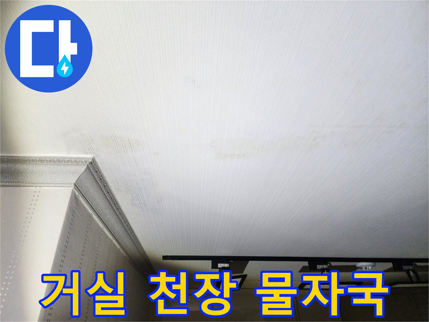 구리 수택동 아파트 거실 천장의 넓은 물 얼룩 상태