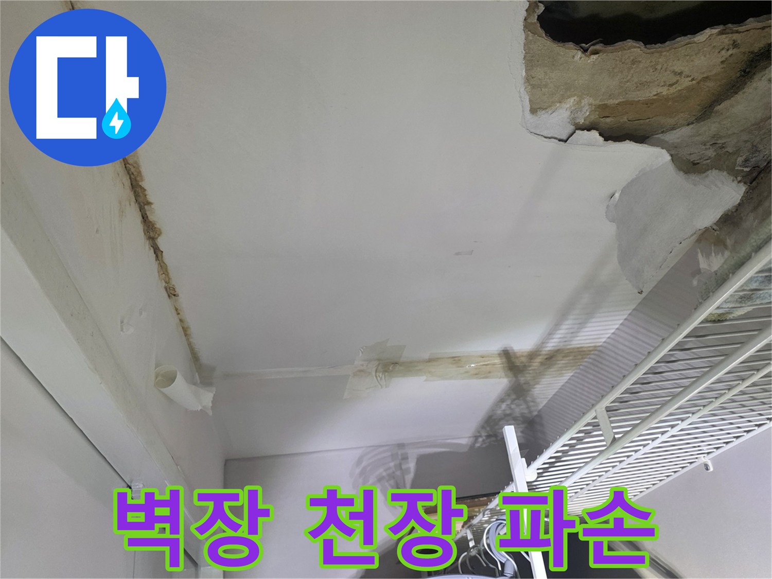 미추헤홀구 아파트 벽장 천장 석고보드 파손 및 곰팡이 발생 상태