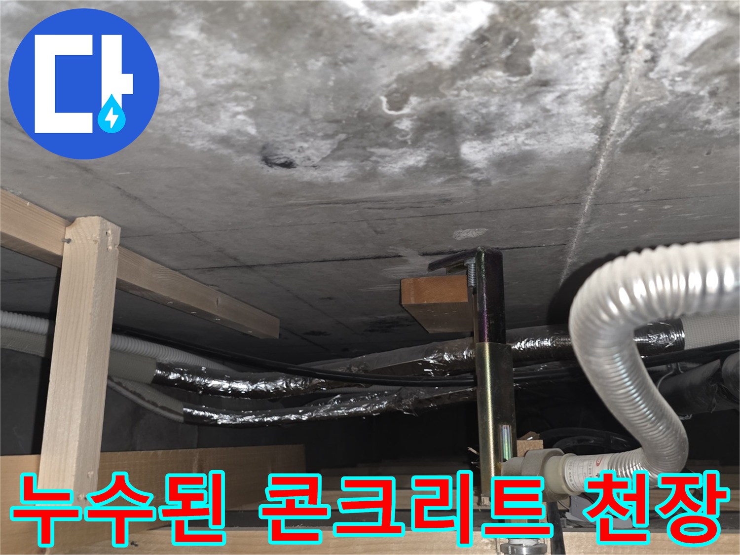 천장 내부-습기가 가득한 콘크리트 슬래브 모습